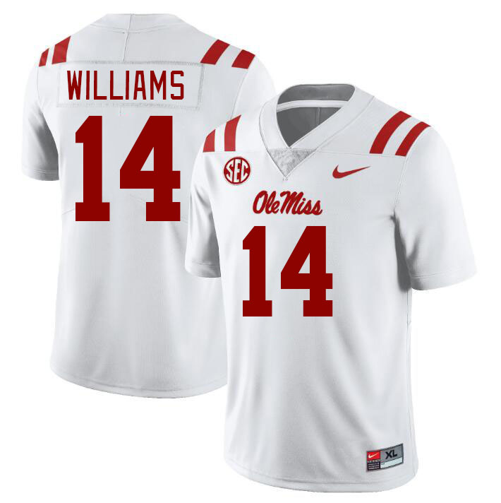 Men #14 Demarko Williams Ole Miss Rebels College Football Jerseyes Stitched Sale-White - Click Image to Close